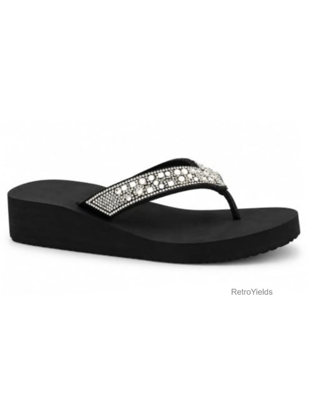 Rhinestone Wedge Sandals T-Strap Platform Flip Flops Evening Wedding